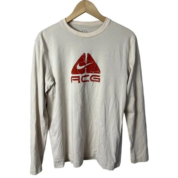 Nike Fit-Dry ACG Long Sleeve T-Shirt Cream Sze Small Cotton Blend Crewneck Men’s - Picture 1 of 7
